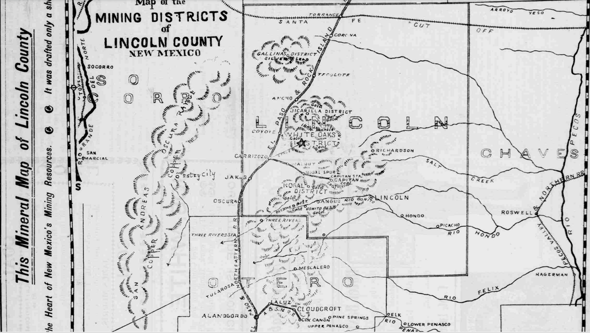 1901 White Oaks Mineral Map White Oaks New Mexico Goldrush